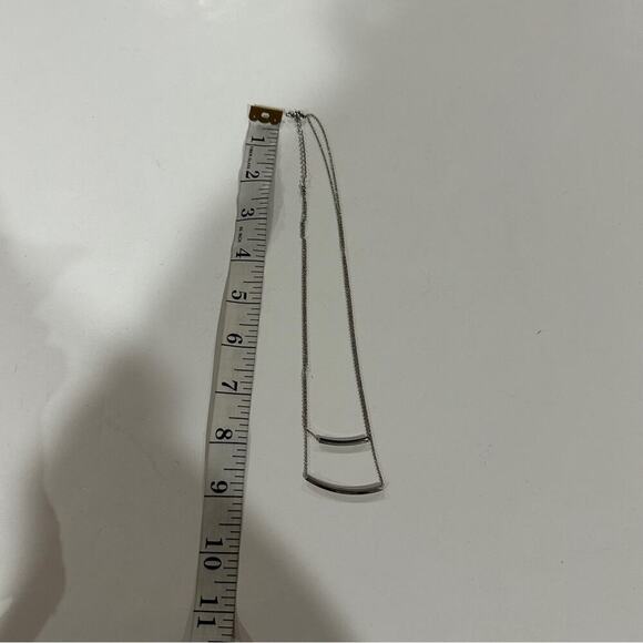 Silver Double Bar‎ Pendant Necklace Women's Minimalist Long Chain Jewelry - Picture 5 of 5